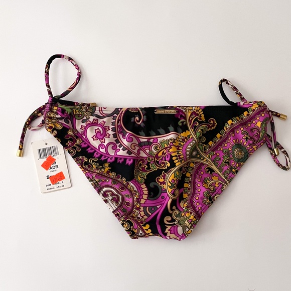 Swim Systems Black Purple Ivory Side Tie Madrid Bikini Bottom NWT Small Mandala - Picture 4 of 10